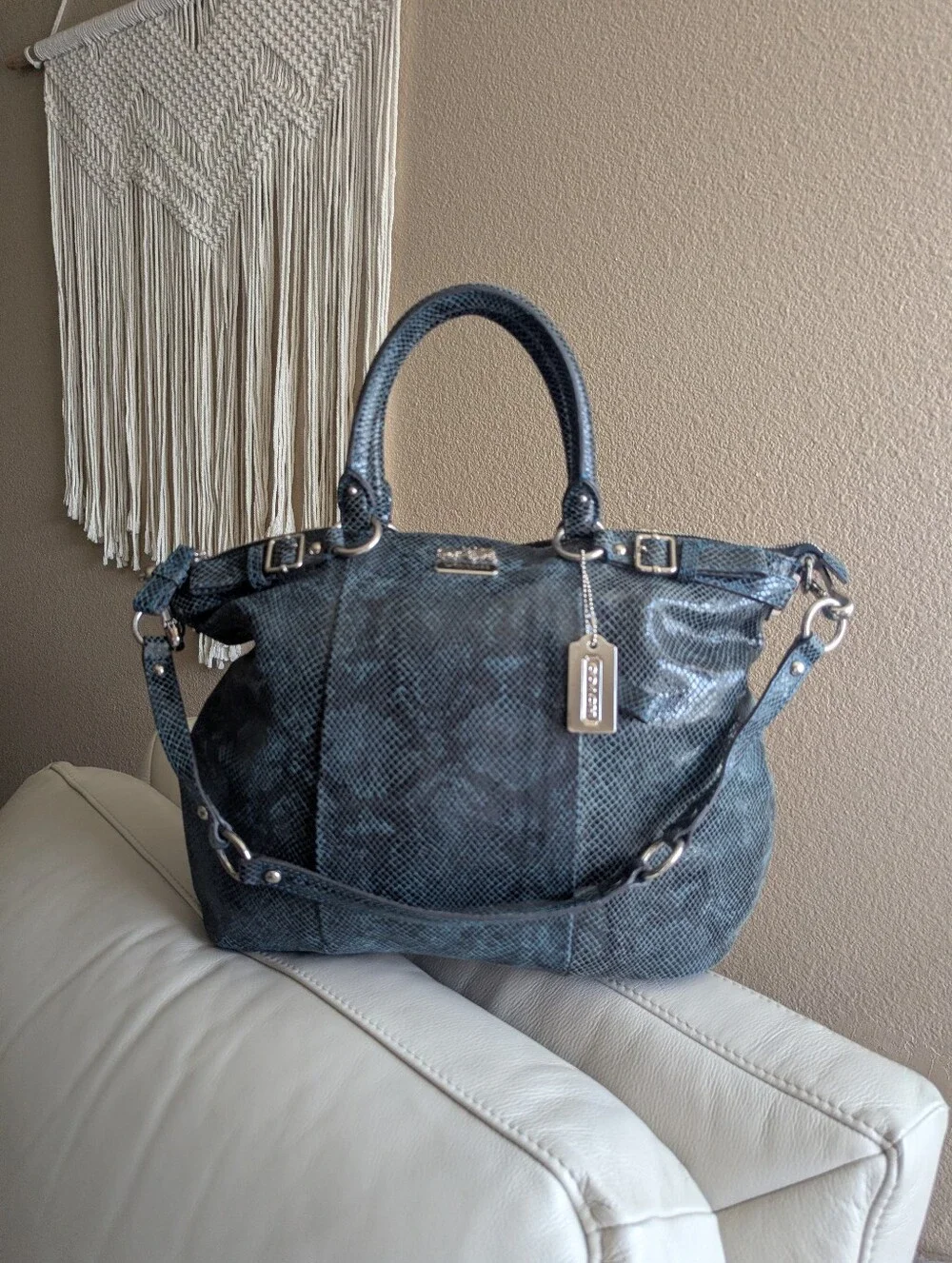 Vintage Coach MadisonLindsey Satchel in a blue/teal python-embossed leather